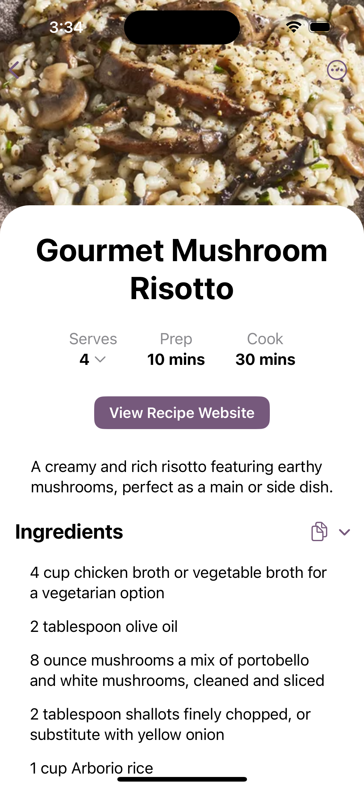 Recipe app mobile screenshot
